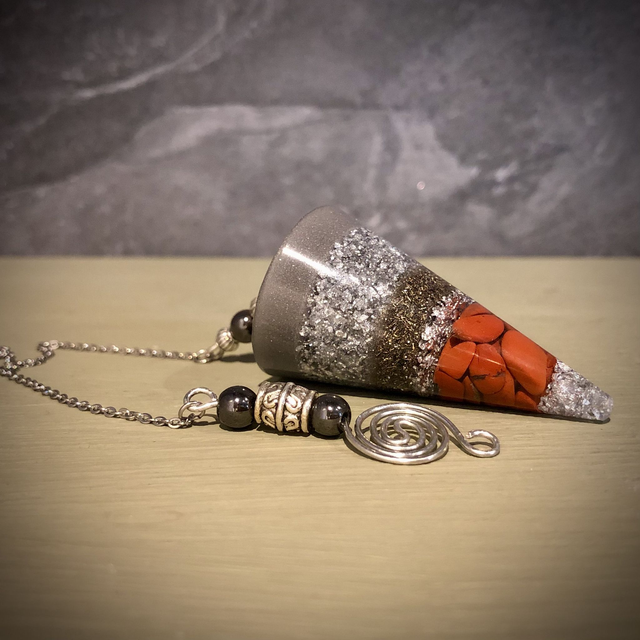Crystal Energy Cone Pendulum with Red Jasper 
