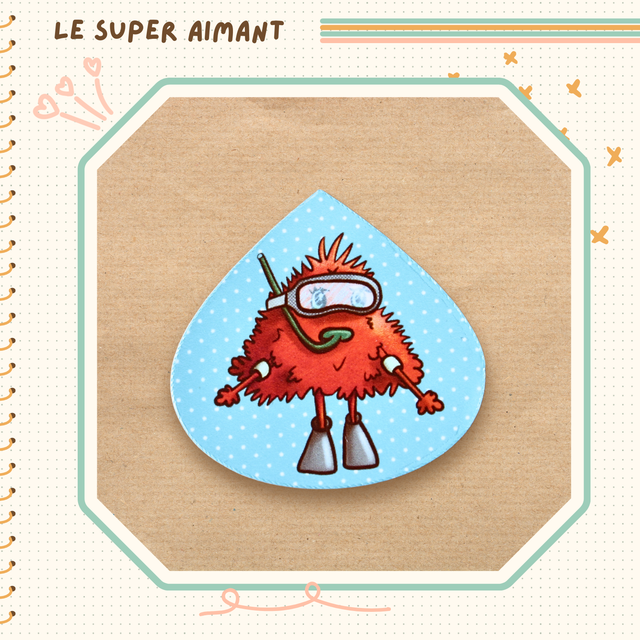 Un super aimant momote plongeuse fond bleu à pois blanc