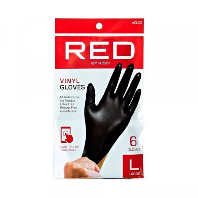 RED BY KISS: 6PCS BLACK VINYL GLOVES - LARGE (VGL03)
