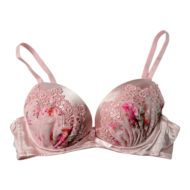Pink floral + satin Japanese Bra UK 30A  