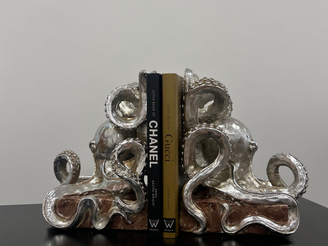 Silver Octopus Pair of Bookends