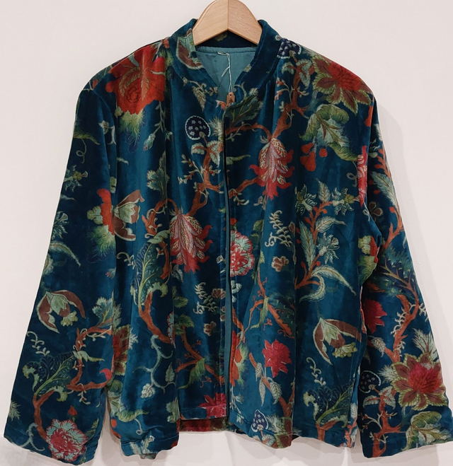 Veste en velours vert canard - Doublure en coton - Confectionnée à la main