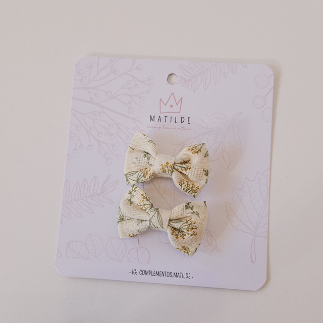 Mini Pinza Par Verde Flores Beige 