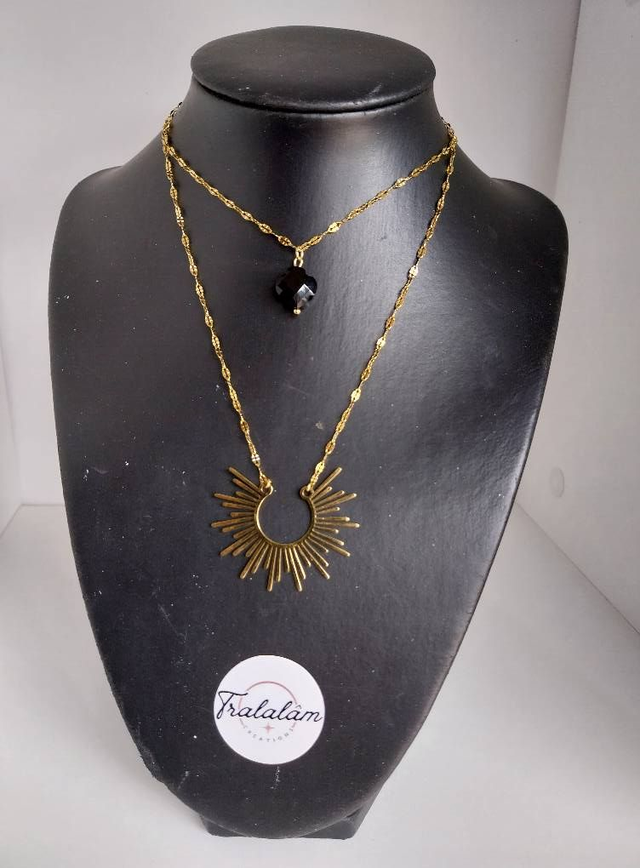 ✨Collier effet double rangs soleil trèfle noir✨