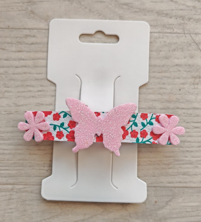 Floral Pink Glitter Butterfly French Barrette Hair Clip 