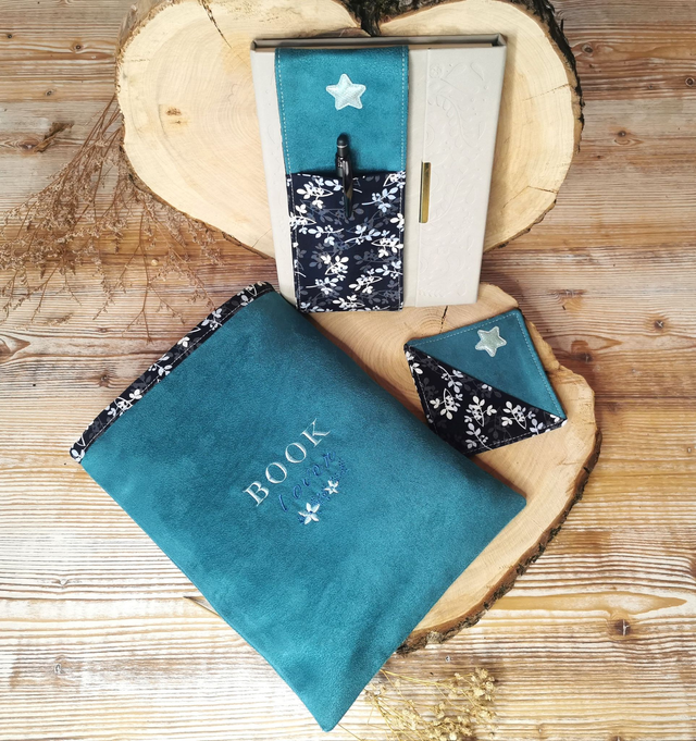 ✨Ensemble Book Lover Bleu✨ Pochette à livre - Porte-Stylo - Marque-page 