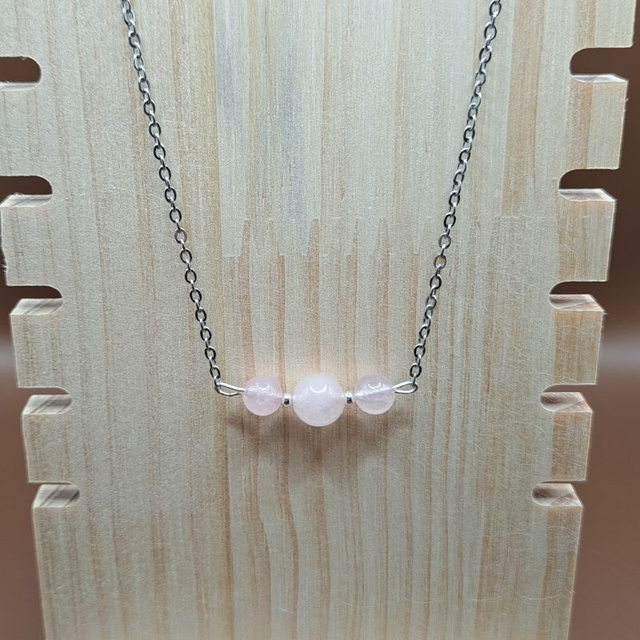 Collier 3 perles Quartz rose