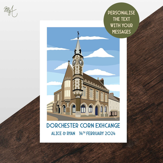 Dorchester Corn Exchange, Personalised Wedding Venue Print