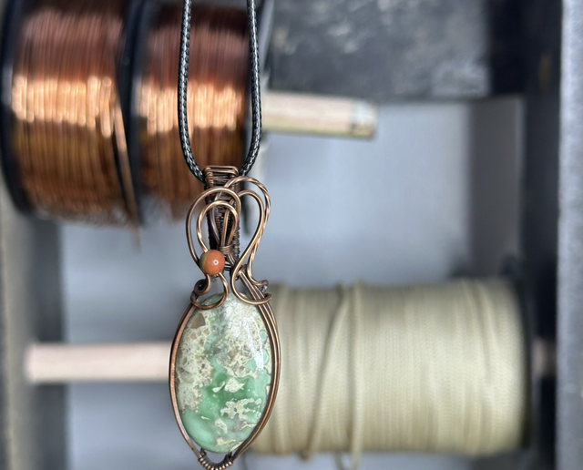 Variscite pure copper wrapped pendant 