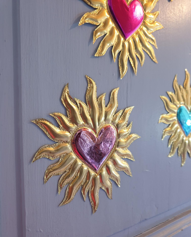 Ex Voto coeur soleil métallique
