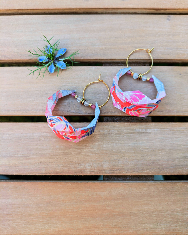 Boucles d'oreilles origami Lune ou l'autre rouge carmin taille L