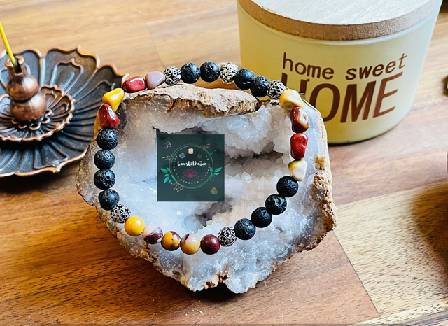 🌑🌺Bracelet en Jaspe mokaïte et Pierre de lave 