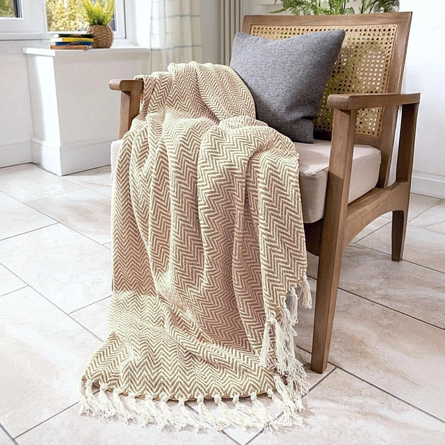 Audley Chevron Herringbone Throw Blankets - 100% Cotton