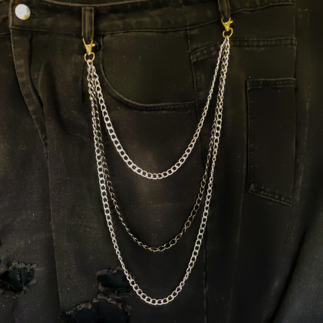 Sliver and Black - Triple Jeans Chain  [3JCH-ALT-SB]