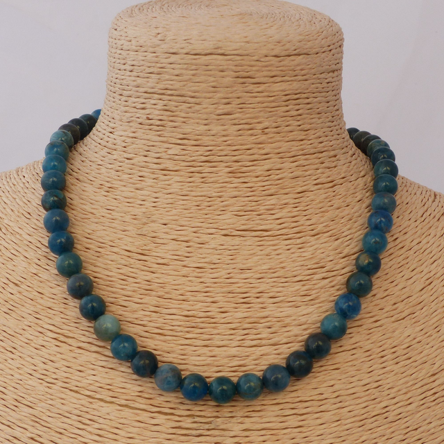 Apatite Bleue / Collier de Perles en 6 mm / Boules en Pierres Naturelles Rondes et Polies