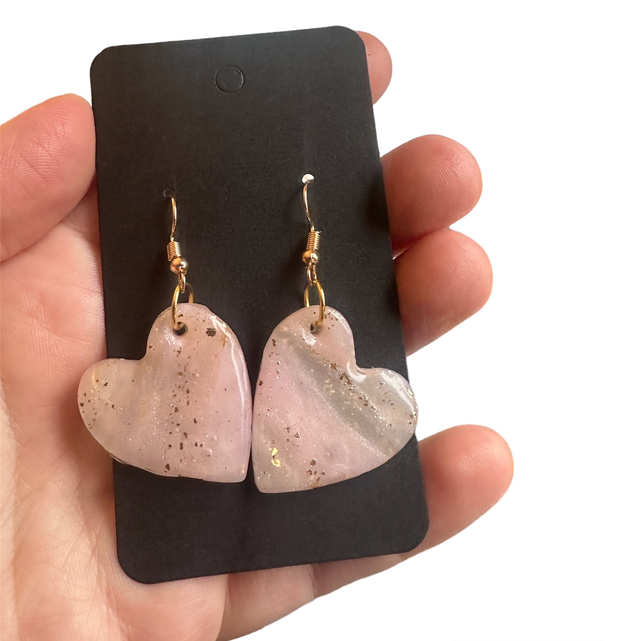 Pale Pink and Gold Leaf Heart Earrings