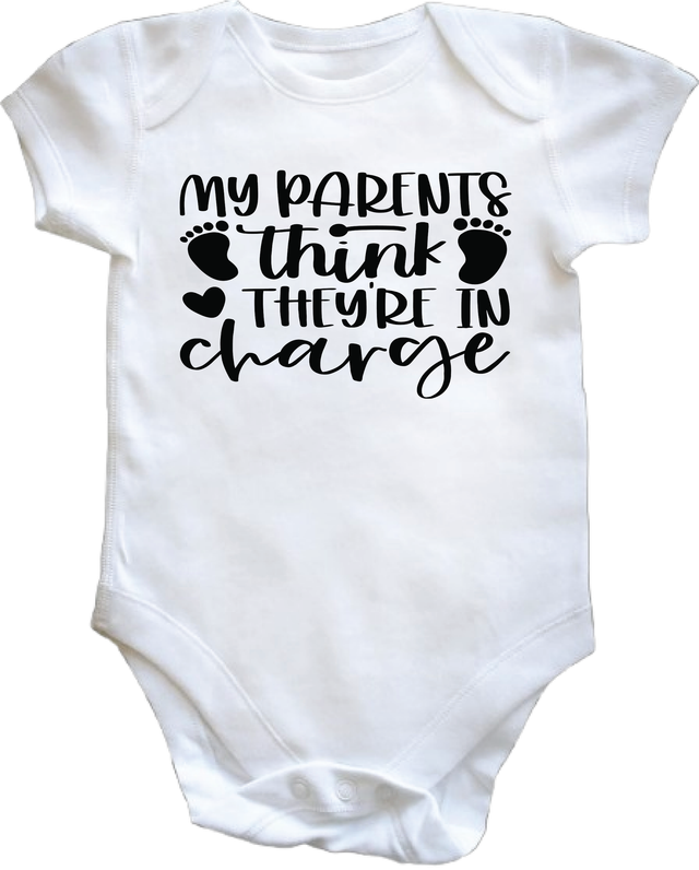 MY PARENTS THINK THEY'RE IN CHARGE - VEST 0–3 Month Baby Vest – White | Adroit Baby