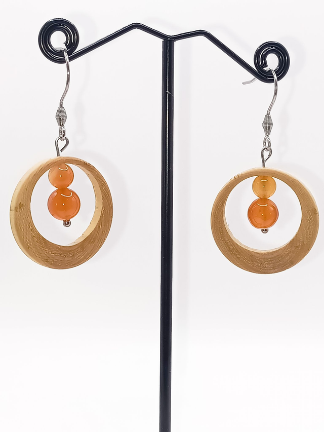 Boucles d'Oreilles Buis Chaleureuses, Cornaline