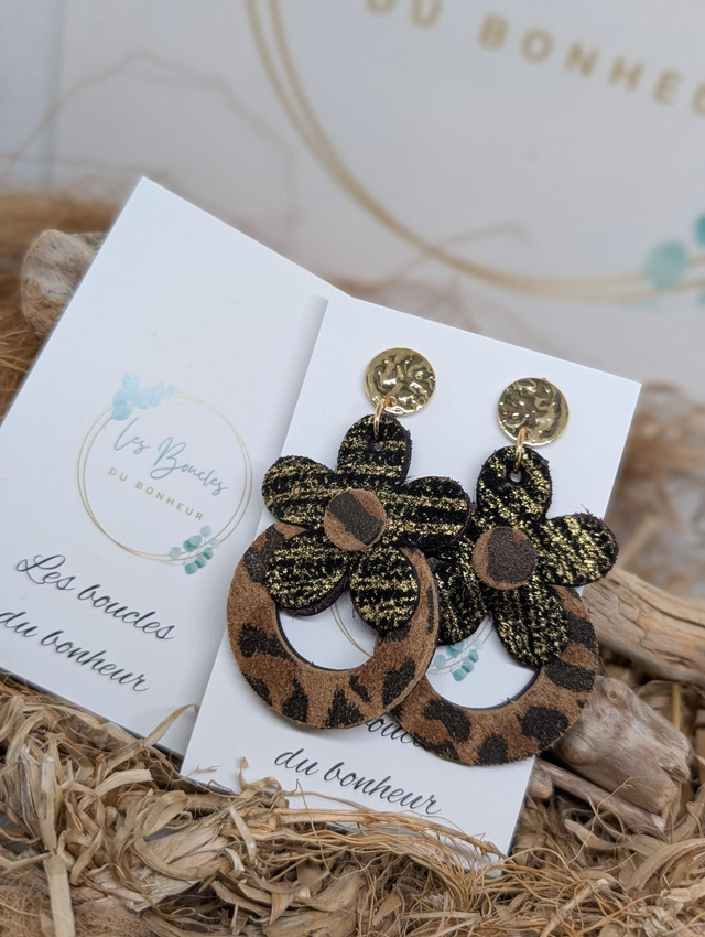 Boucles d'oreilles Baby Marguerite léopard doré bm1159