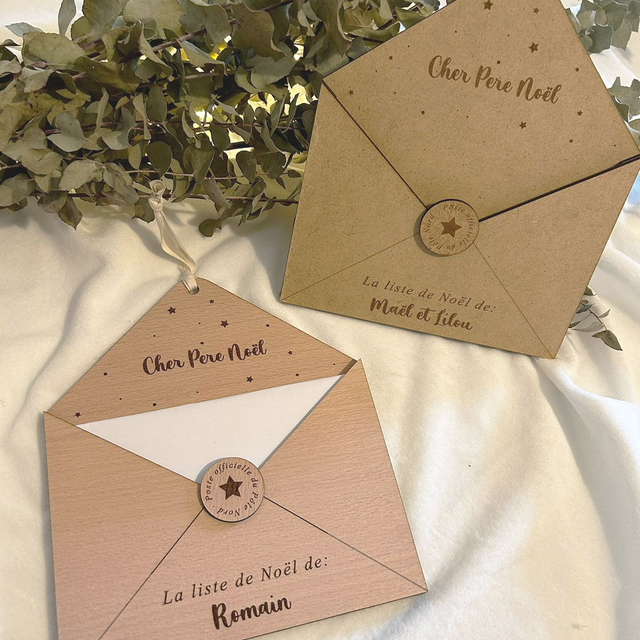 Enveloppe de Noël en bois personnalisée – Lettre au Père Noël 🎅