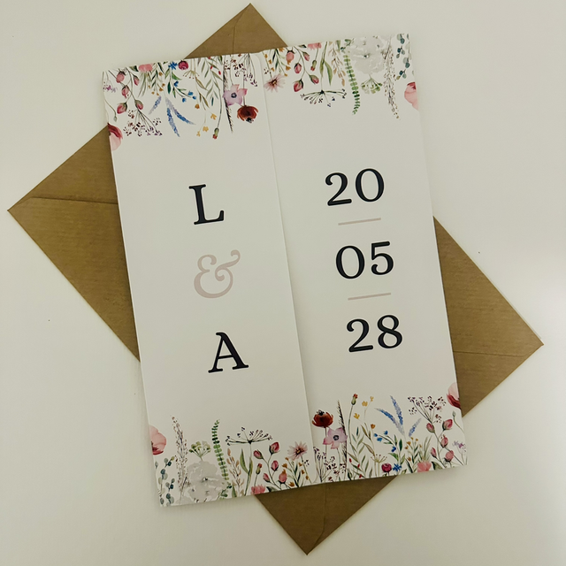 Gatefold Wedding invitation - wildflower design - gentle delicate watercolour wildflowers