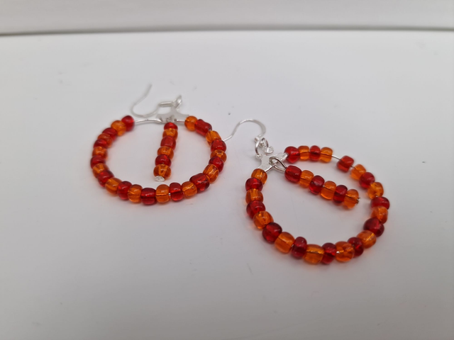 Boucles D'oreilles Créoles Pendantes Acier Perles Rouges Oranges