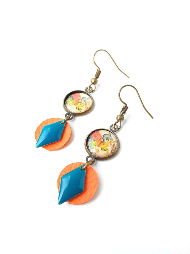 BO Médiévales Cabochon Tapisserie Dragon- CUIR et PAPIER RECYCLÉS - Pièces Artisanales et Uniques