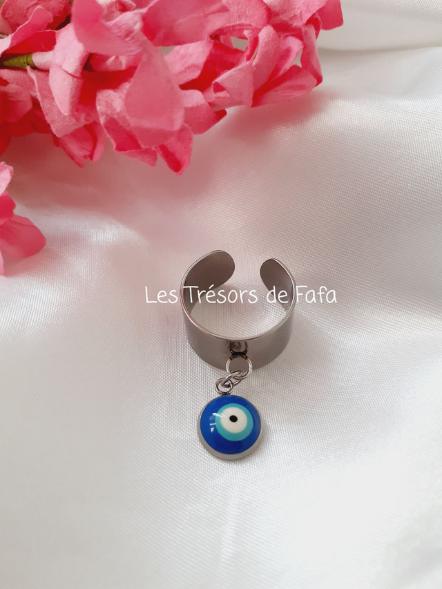 Bague pampille œil bleu