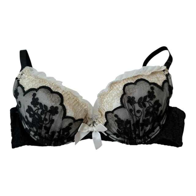 Black lace + gold detailing Japanese Bra UK 30A + 30D