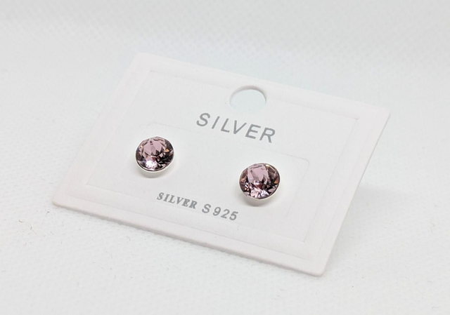 Rose Coloured Serenity Crystal 925 Sterling Silver Stud Earrings 