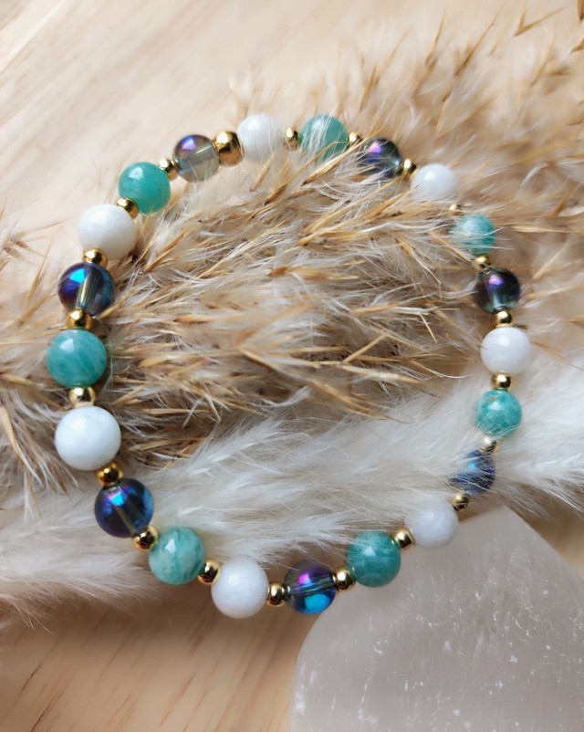 Bracelet "Bonheur" Pierre de lune et Amazonite