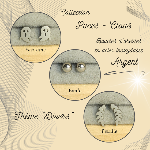 Clous d&#039;oreilles - Thème Divers - Acier Argent