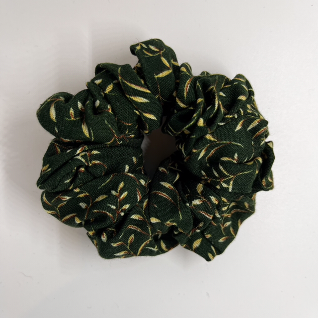 Dark Green Leaf Scrunchie