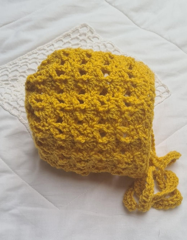 Crochet Mustard Baby Bonnet Hat 3-6 Months