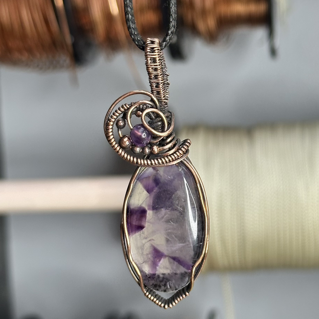 Amethyst Trapiche pure copper wrapped pendant 
