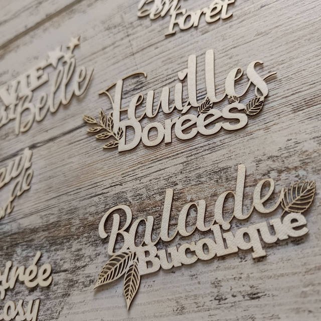 Lot de 6 phrases "Automne" en carton bois Scrapbooking & déco DIY