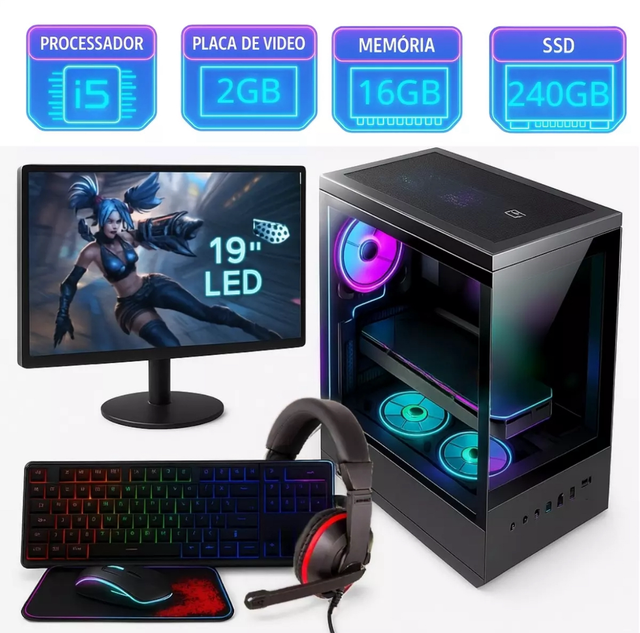 Pc Gamer Completo Intel 15 16Gb SSD 240Gb Placa de Video 2Gb Aquario Monitor 19