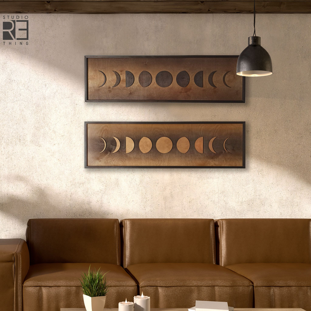 „Księżycowe Oblicza" – Drewniany Dyptyk w Odcieniach Wenge