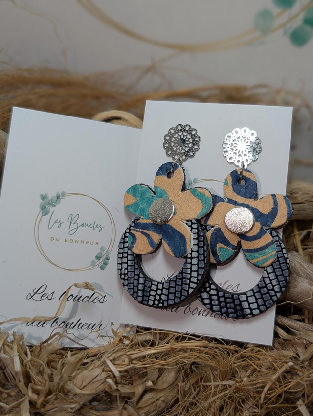Boucles d&#039;oreilles Baby Marguerite bleu beige m1085