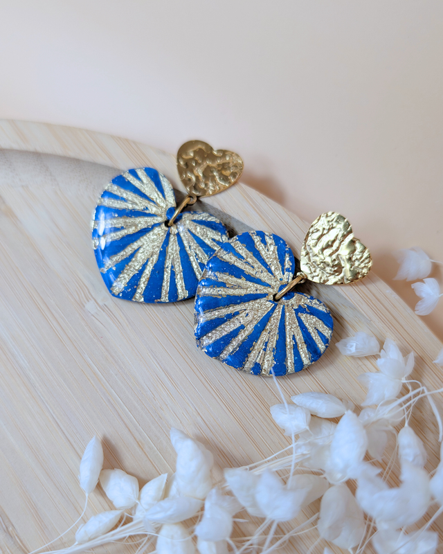 Grand Soleya - Collection bleu - Boucles d’oreilles artisanales en pâte polymère et résine