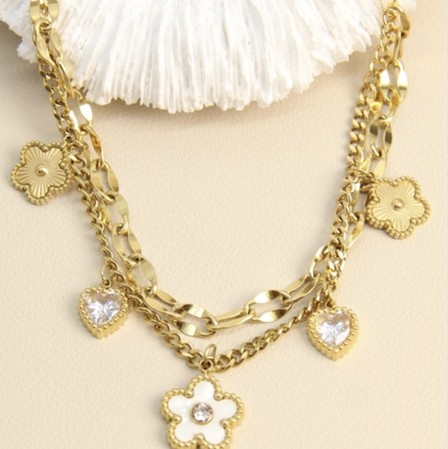 Bracelet double charms fleur