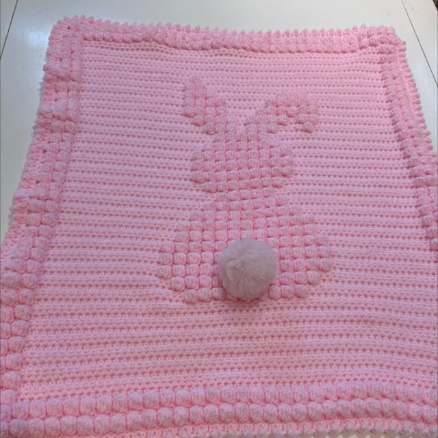 Pink Crochet Bobble Bunny Blanket in Aran Wool