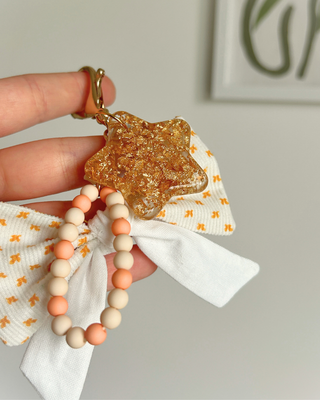 Key charm - Velours blanc et jaune