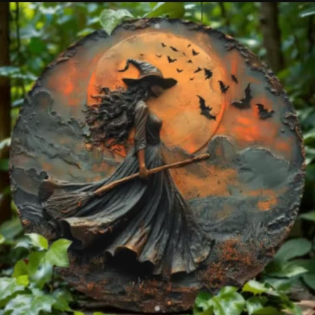 Vintage rond metalen bord Gothic Heks (20cm)