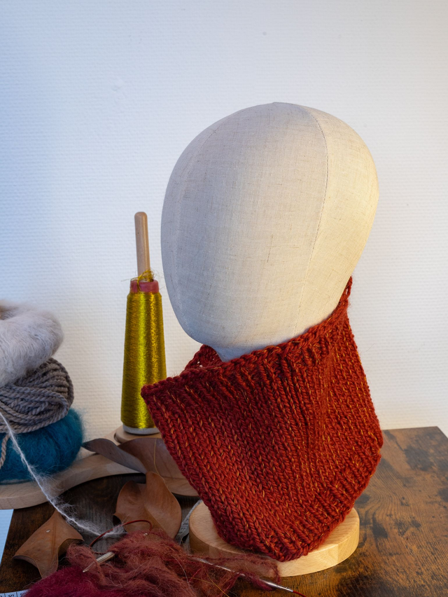 tour de cou - snood rouge en laine  mouton et alpaga