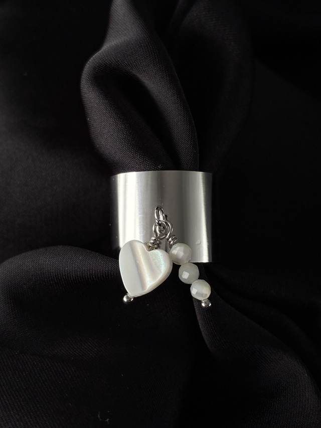 Bague réglable Coeur Nacré Argenté