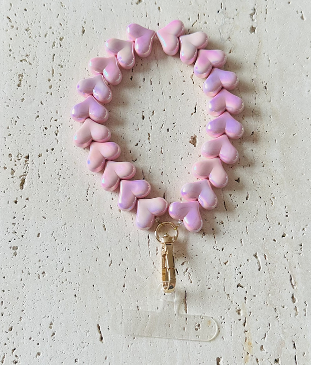 Hartjes Telefoonkoort licht roze holografisch 