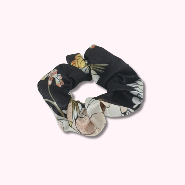 Chouchou classique en satin upcyclé - imprimé floral