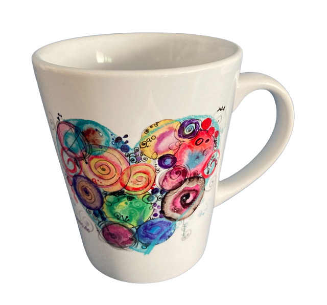 Konische Keramiktasse "Herz blau"