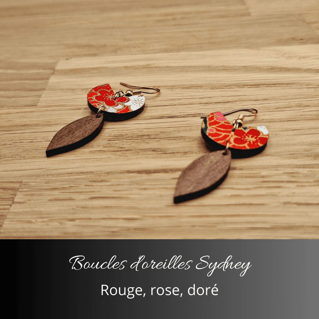 Boucles d'oreilles Sydney - Rouge rose et or